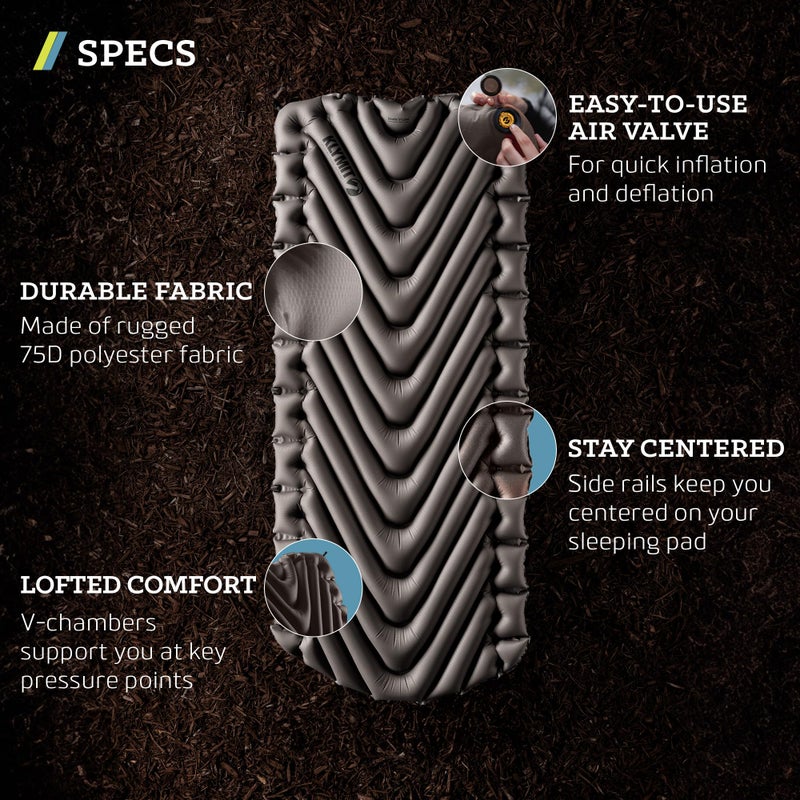 Klymit Static V Luxe Sleeping Pad, Lightweight Lofted Camping Air Mattress for Tents and Cars with Body Mapping Tech, 3 In Thick Grey - Image 2